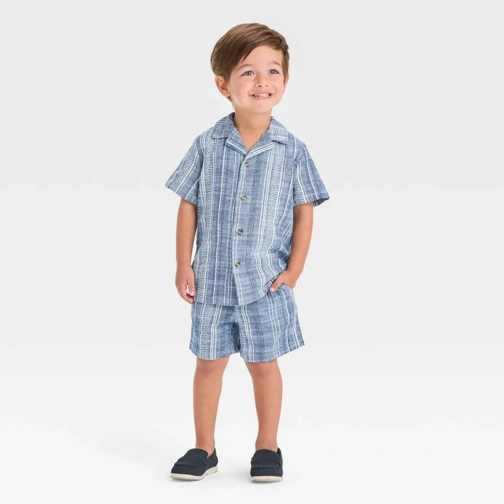 Toddler Boys' 4th of July Short Sleeve Chambray Button up and Shorts Set - Cat